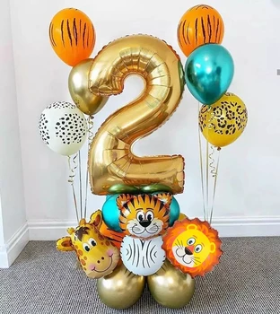 18 szt., Zestaw Balonów ze Zwierzętami w Dżungli, Metalowy Latex Balon, Złoty Numer, Globusy, Dekoracje Dla Dzieci Urodzinowe, Balony Dla Duszy