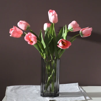 1szt Sztuczne Tulipany Kwiaty Ozdoba Domowego Ogrodu Obecnie Dotyk Bukiet Kwiatów Urodziny Dekoracje Ślubne Fałszywy Kwiat