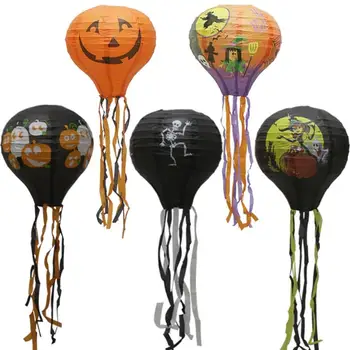 2 SZT. Balon Zawieszony Papierowa Lampa z Długim Pędzelkiem, Okrągła oprawa z papier-mache, Vintage Wystrój na Przyjęcia i Imprezy na Halloween