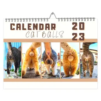 2023 Noworoczny kalendarz Zabawny Koci kalendarz Ścienny z dziurą w dupie Praktyczny Wiszący Kalendarz z 12 błyszczących bardzo grubymi stronami, 11,8x7,9 cali