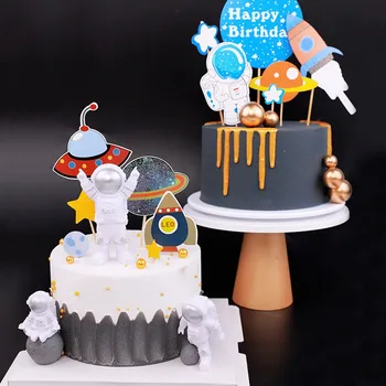 3 szt./kpl. Kosmiczny Astronauta Chłopiec Dekoracje Urodzinowe dla Dzieci Tort Dekoracja, Deser Stół Wystrój Dzieci Prysznic DIY Wieczorne Wystrój