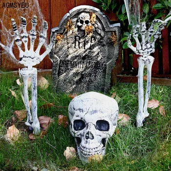 AGMSYEU dekoracja na Halloween wstaw czaszka głowa Kości ramka zestaw, nawiedzony dom rekwizyty, symulacja ludzkiego tworzywa sztucznego, kości, czaszka ręka