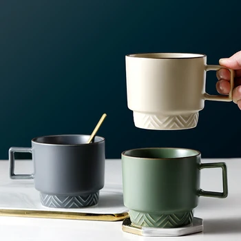 Ceramiczna filiżanka do kawy z łyżeczką home premium sense kubek śniadaniowy retro Japońska moda biurowa filiżanka nordic ins wind filiżanka