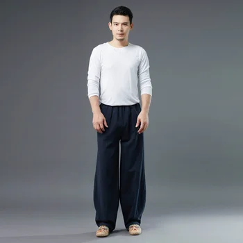 Chiński Tradycyjny Strój Modny Temat Codziennych Lniane Spodnie W Stylu Etnicznym Proste Spodnie Męskie Ubrania Oversize Spodnie Męskie