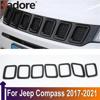 Dla Jeep Compass 2017 2018 2019 2020 2021 Środkowa Z Przodu Osłona Pokrywa Wykończenie Wyścigowe Kraty Ramka Naklejka Akcesoria Do Stylizacji Samochodów