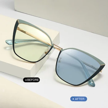 DOISYER Luksusowe moda damska обесцвечивающие okulary retro klasyczne kocie oko metalowa oprawa anty światło niebieskie okulary w hurcie