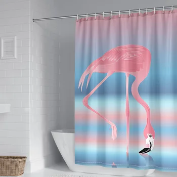 Elegancki Flamingo Drukuj Tkanina Zasłony prysznicowe Poliester Wodoodporny Domowy Wystrój Łazienki Tropikalne Zwierzęta Zasłona Do Wanny z Hakiem
