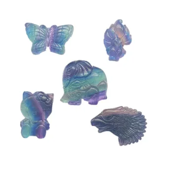 Kamienie naturalne kryształ fluorytu Kolorowe zwierzęta шкентеля kwarcu rzeźbić ręcznie rzeźbić kamienie na prezent