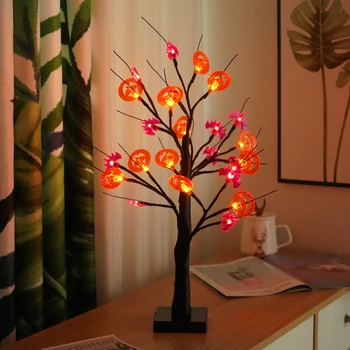 Kreatywna Drzewo Oprawa Led, Podświetlona Dynia Dekoracje Halloween Tenis Bonsai Ozdoba dla Domu, Sypialni, Biura GQ