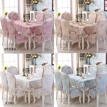 Lniana obrus na stół w stylu europejskim, zwiększający antypoślizgowy pokrowiec na krzesła, Luksusowy koronkowy obrus wysokiej klasy, dom weselny Stół, zestaw