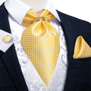 Męski Modny Żółto-Biały W Kratkę Jedwabny Krawat Ascot Luksusowy Ślubny Formalny Ascot Self W Brytyjskim Stylu Akcesoria Do Ubrania Na Szyi DiBanGu