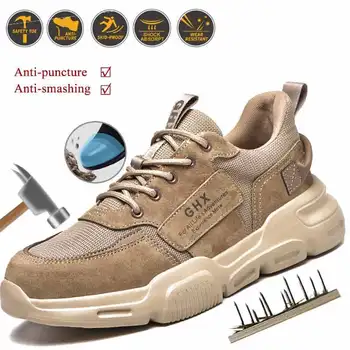 Męskie obuwie dla stóp z świńskiej skóry, ochrona przed uderzeniami, przebicia, buty robocze, robocza ochronna, obuwie, buty ze stalowym czubkiem, неразрушаемая