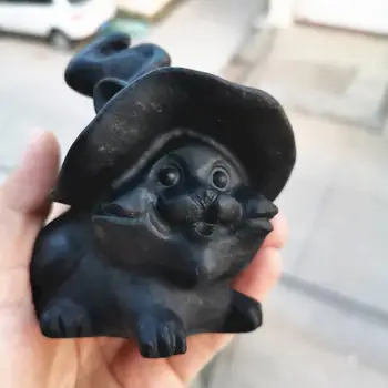 Naturalna rzeźbione rzeźba kota z Czarnego obsydianu