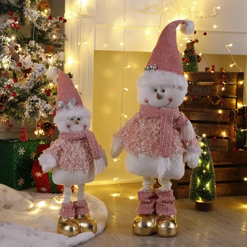 Ozdoba choinkowa 2022 Różowy Elastyczny Mikołaj, Bałwan Pluszowe Lalki Stojące Świąteczne Ozdoby do Domu, Prezenty