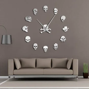 Różne Czaszki Głowy DIY Uchwyt Sztuka Gigantyczny Zegar Ścienny Duża Igła Głowy Zombie Duże Zegary Ścienne Halloween Dekoracje dla Domu