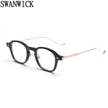 Swanwick retro okrągłe tytanowe okulary w oprawie damskie полуметаллические optyczne kwadratowe okulary dla mężczyzn przezroczyste soczewki przeciwsłoneczne czarny leopard