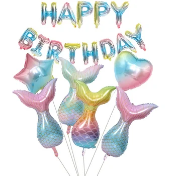 Syrena dekoracje urodzinowe balon pakiet gradientu koloru z okazji urodzin list ogon syreny folia aluminiowa balon