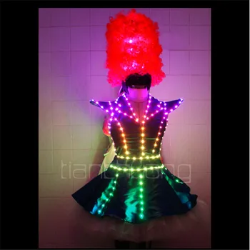 TC-64 kolorowych led kostiumy kolorowe światła RGB damska spódnica dj bar odzież do tańca towarzyskiego programowalne sukienki na wybiegu wydajność