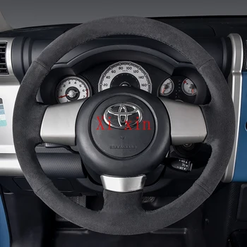 Toyota FJ Cruiser DIY wykonany na zamówienie czarne zamszowe skórzane etui na kierownicy, szyta ręcznie, akcesoria do wnętrza samochodów