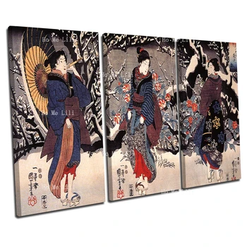 Tradycyjne japońskie malarstwo Ukiyo Obraz Trzech Kobiet Plakat Gejszy Płótno Ścianie Sztuki Do Wystroju Salonu