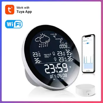 TUYA LCD-Wyświetlacz Elektroniczny Cyfrowy Czujnik Temperatury, Miernik Wilgotności, Prognoza Pogody Kalendarz Monitor Kryty pełni funkcjonalny Zegarek