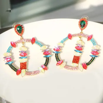 YaYi Biżuteria Moda Wielokolorowe Szklany Kamień Rhinestone Kolczyki Kryształ Kobiety Antyczny Srebrny Kolor Nosić jej Taśmę Kutas Kolczyki