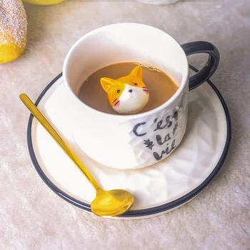 Ładny Kot Ulga Kubek Ceramiczny Z Cynowym Kawa, Mleko, Herbata, Gałka Porcelanowa Filiżanka Prezenty Nowości