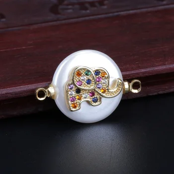 ładny mały złoty kolorowe cz wyściełane słoń zwierzę urok okrągła moneta perłowa złącze dla koraliki dla kobiet prezent biżuteria